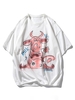 T-shirt à Imprimé Vache Dessin Animé à Goutte Epaule Xl Blanc