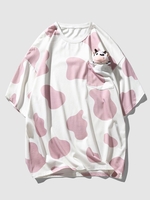 T-shirt à Imprimé Vache Mignonne avec Poche Détaillée Xl Rose