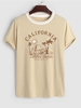 T-shirt à Imprimé Vague Soleil Cocotier et Lettre CALIFORNIA LANDSCAPE S Café lumière