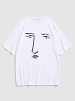 T-shirt à Imprimé Visage à Manches Courtes M Blanc