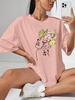 T-shirt à Imprimé Visage Fleuri à Goutte Epaule S Rose clair