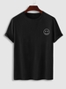 T-shirt à Imprimé Visage Souriant SO BEAUTIFUL à Manches Courtes L Noir