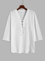 T-shirt à Manches Courtes à Lacet Haut à Couleur Unie L Blanc
