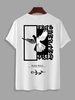T-Shirt à Manches Courtes Motif Aigle et Roses Style Graphique L Blanc
