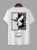 T-Shirt à Manches Courtes Motif Aigle et Roses Style Graphique L Blanc