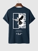 T-Shirt à Manches Courtes Motif Aigle et Roses Style Graphique L Bleu profond