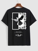 T-Shirt à Manches Courtes Motif Aigle et Roses Style Graphique L Noir