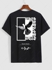 T-Shirt à Manches Courtes Motif Aigle et Roses Style Graphique M Noir