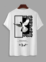 T-Shirt à Manches Courtes Motif Aigle et Roses Style Graphique S Blanc