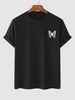 T-shirt à Motif de Lettre et Papillon à Paysage à Manches Courtes M Noir
