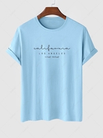 T-shirt à Motif de Lettre LOS ANGELES California à Manches Courtes S Bleu clair