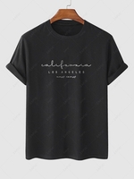 T-shirt à Motif de Lettre LOS ANGELES California à Manches Courtes Xl Noir