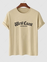 T-shirt à Motif de Lettre West Coast California à Manches Courtes S Café lumière