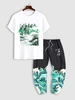 T-shirt à Motif Paysage Vagues et Pantalon de Jogging Taille unique Blanc
