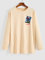 T-shirt à Motif Rose à Manches Longues S Jaune clair