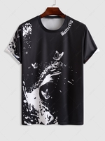T-shirt à Papillon Graphique Peinture Eclaboussée à Manches Courtes L Noir