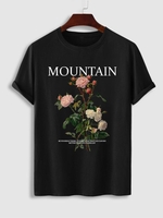 T-shirt à Rose et Lettre en Coton L Noir