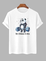 T-shirt à Slogan THE STRUGGLE IS REAL et Panda de Dessin Animé L Blanc