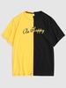 T-shirt à Visage à Lettre à Deux Tons S Jaune