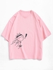 T-shirt Ample Lettre Animal Dessin Animé à Manches Courtes S Rose