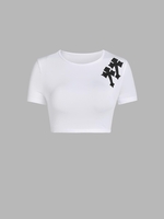 T-shirt avec Broderie Croisée L Blanc