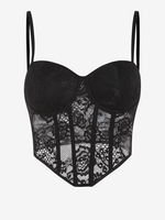 T-shirt Bandage Corset en Dentelle Transparente à Armature M Noir