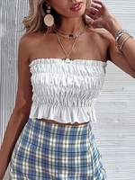 T-shirt Bandeau Plissé à Volant M Blanc