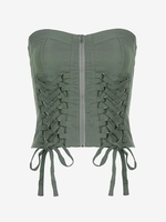 T-shirt Bandeau Zippé Devant à Lacets M Vert profond