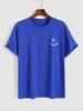 T-shirt Basique à Imprimé Visage Souriant L Bleu