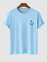 T-shirt Basique à Imprimé Visage Souriant L Bleu clair