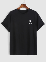 T-shirt Basique à Imprimé Visage Souriant Xl Noir