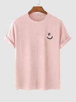T-shirt Basique à Imprimé Visage Souriant Xl Rose clair