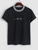 T-shirt Contrasté à Imprimé Lettre à Col Rayé L Noir