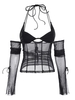 T-shirt Corset à Lacets à Épaules Ouvertes M Noir