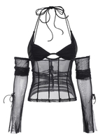 T-shirt Corset à Lacets à Épaules Ouvertes M Noir