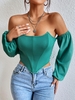 T-shirt Corset Acier Inséré à Epaule Dénudée S Vert