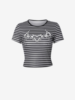 T-shirt Court à Cœur Rayé S Noir