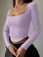 T-shirt Court à Ourlet Courbe à Col U M Violet clair