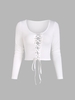 T-shirt Court Côtelé à Lacets S Blanc