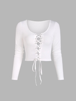 T-shirt Court Côtelé à Lacets S Blanc