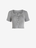 T-shirt Court Côtelé à Lacets Taille unique Gris