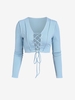 T-shirt Court Côtelé Cousu à Lacets S Bleu clair