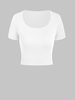 T-shirt Court Côtelé en Tricot à Col Rond Taille unique Blanc