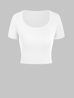 T-shirt Court Côtelé en Tricot à Col Rond Taille unique Blanc