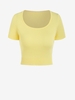 T-shirt Court Côtelé en Tricot à Col Rond Taille unique Jaune