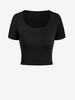 T-shirt Court Côtelé en Tricot à Col Rond Taille unique Noir