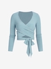 T-shirt Court Côtelé Enveloppé Noué Croisé M Bleu clair