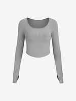 T-shirt Court Côtelé Lettre avec Trou de Serrure M Gris clair