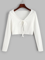 T-shirt Court Côtelé Noué en Avant S Blanc