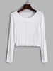 T-shirt Court Côtelé Papillon Brodé avec Bouton L Blanc